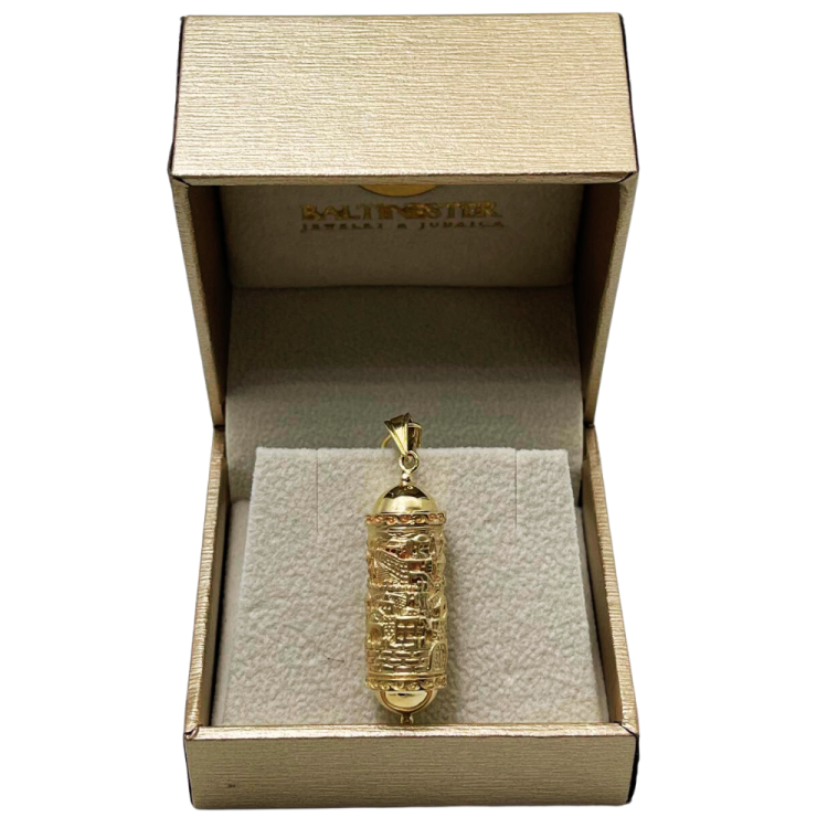 Mezuzah Pendant with Jerusalem Engraved - 14K Gold