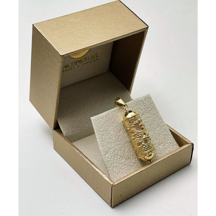 Mezuzah Pendant with Jerusalem Engraved - 14K Gold