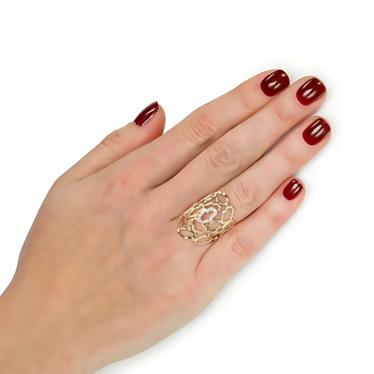 Diamond Studded Recurrent Hamsa Ring in 14K Gold