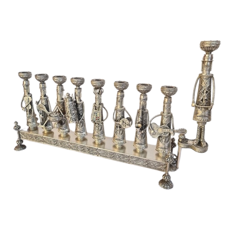Silver Menorah with Klezmer Musicians - Large Size