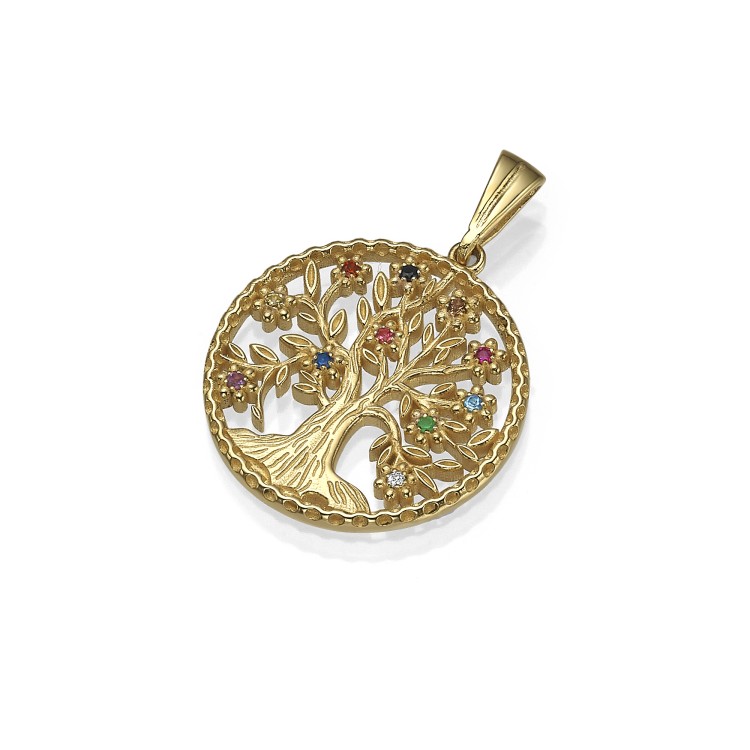 Tree of Life Pendant in 14K Yellow Gold with Semiprecious Stones