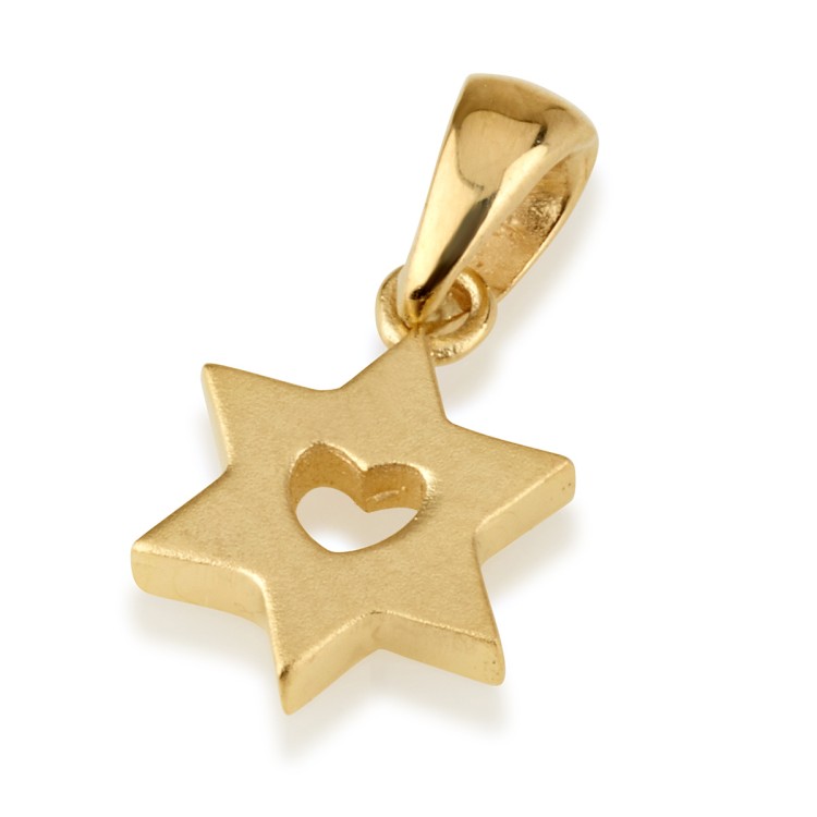 Dainty Heart Star of David 14K Gold Charm