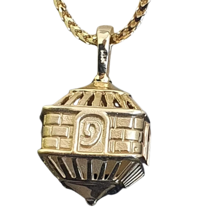 Dreidel Pendant in 14K Gold with Western Wall Motif