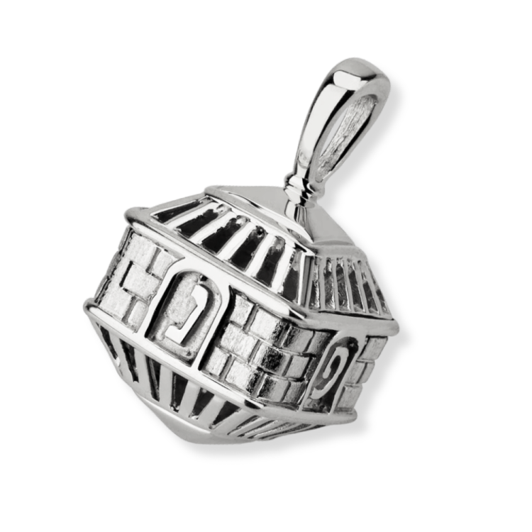 Dreidel Pendant in 14K Gold with Western Wall Motif