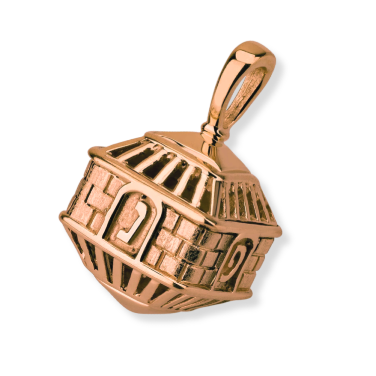 Dreidel Pendant in 14K Gold with Western Wall Motif