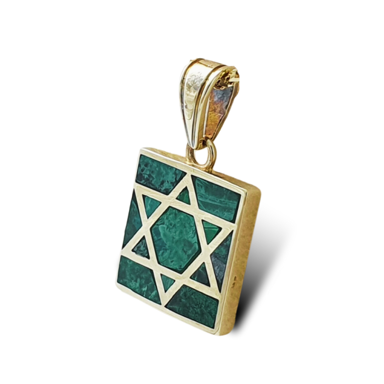 Eilat Star of David Square Pendant in 14K Gold