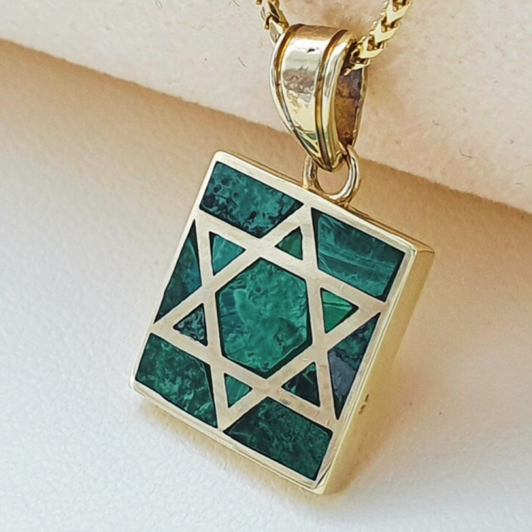 Eilat Star of David Square Pendant in 14K Gold