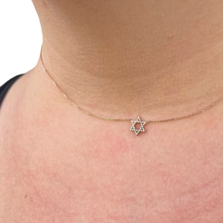 Diamond Star of David Necklace in 14K Gold