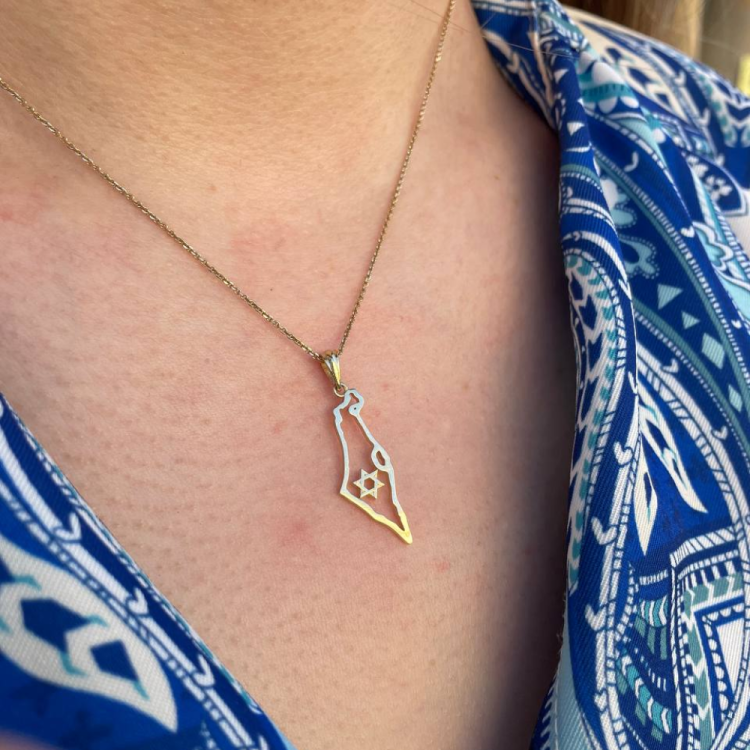 Map of Israel Outline with Star of David - 14K Gold Pendant