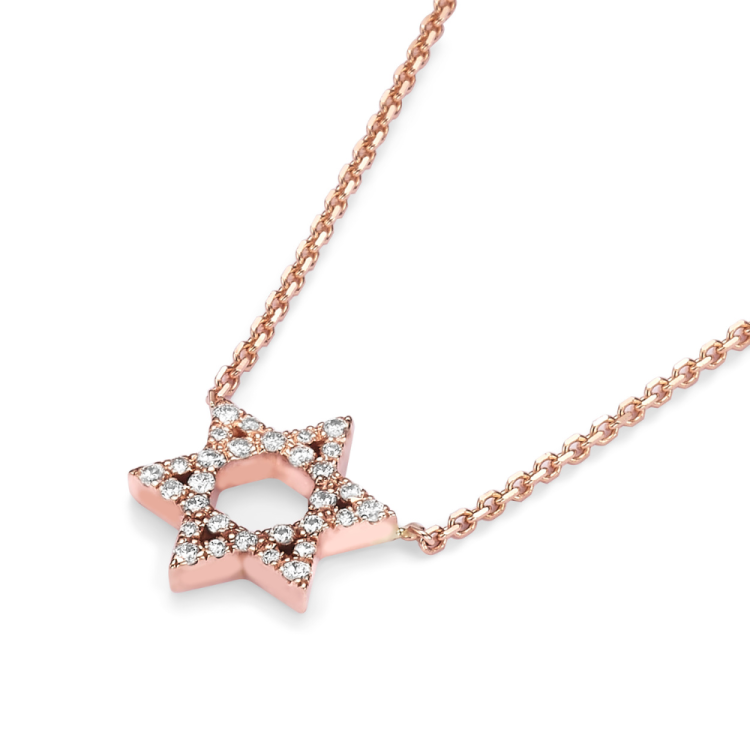 Diamond Star of David Linked Necklace in 14K Gold - Petite