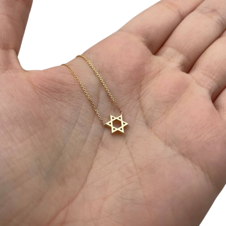 Star of David Linked Necklace in 14K Gold - Petite