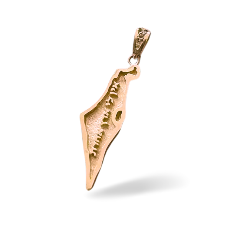 Map of Israel Ein Li Eretz Acheret Pendant in 14K Gold