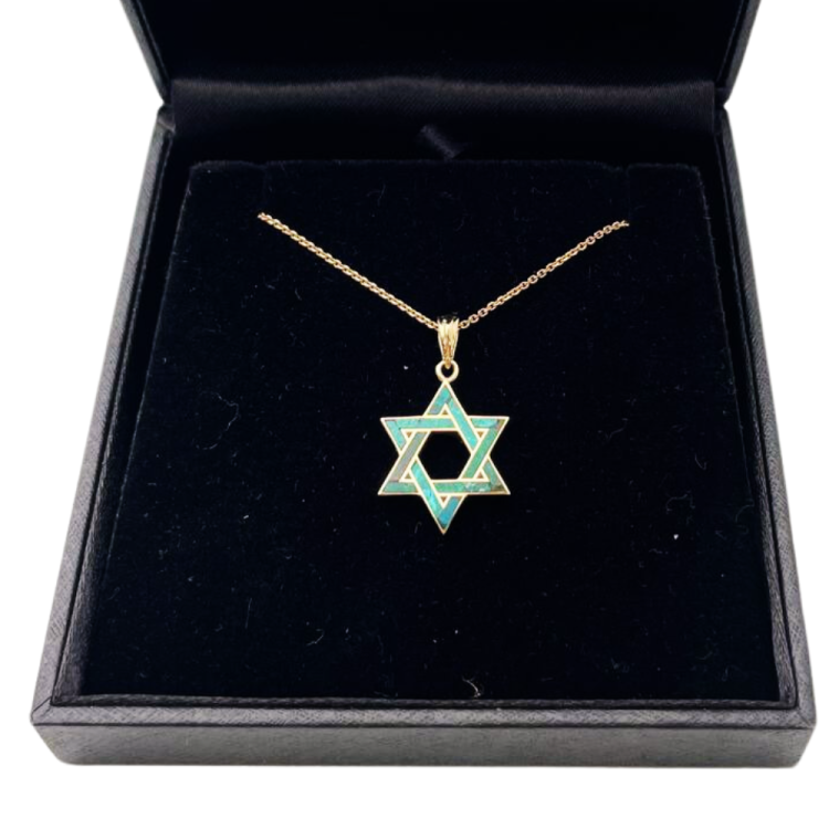 Eilat Stone Star of David Pendant in 14K Gold - 18 mm Size