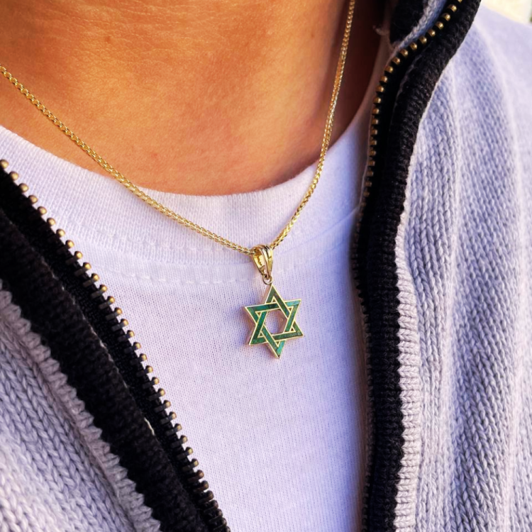 Eilat Stone Star of David Pendant in 14K Gold - 18 mm Size