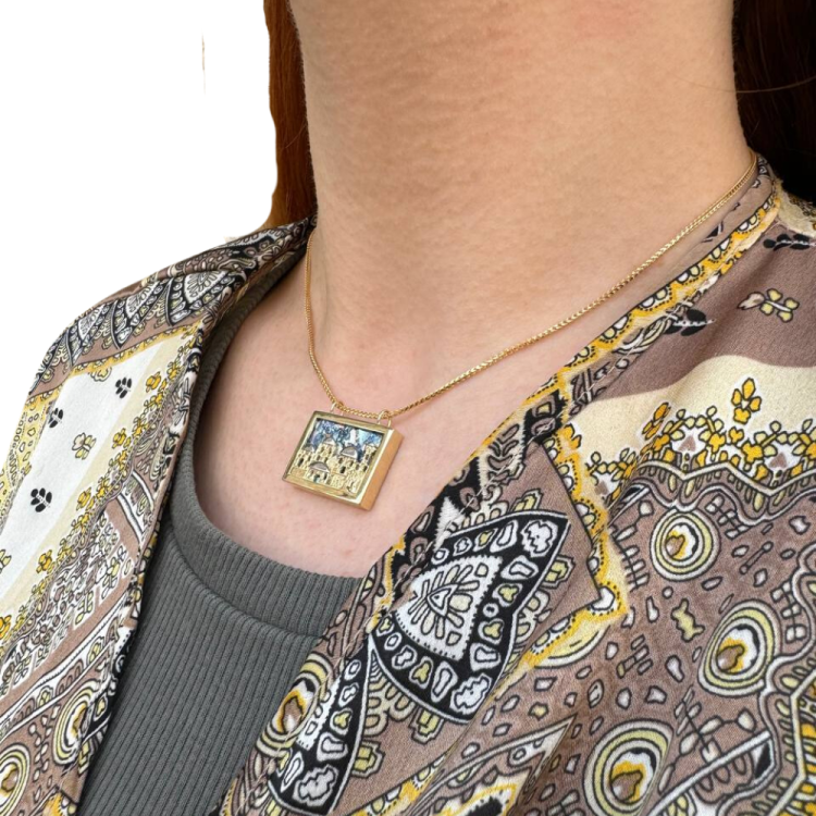 Jerusalem Necklace with Roman Glass in 14K Gold
