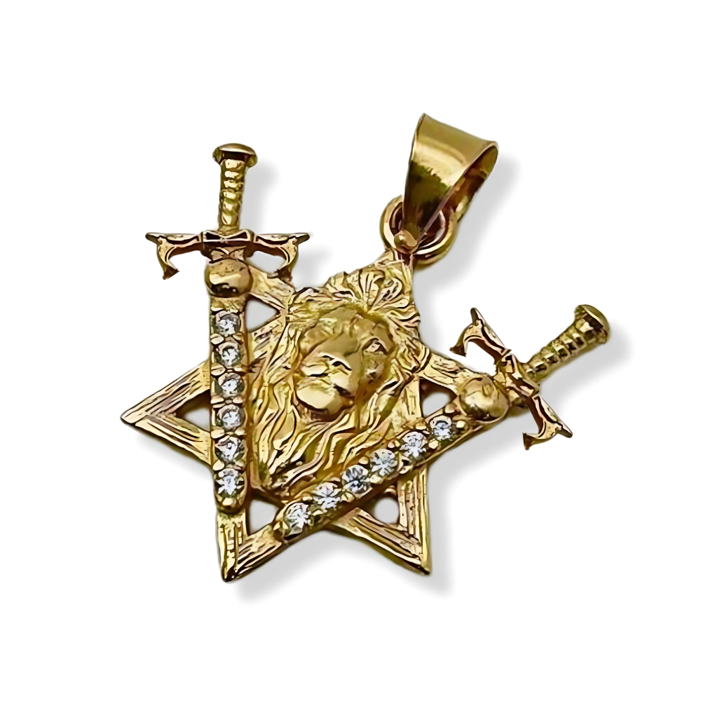 Victory Swords Lion of Judah and Star of David Pendant in 14K Gold and Diamonds