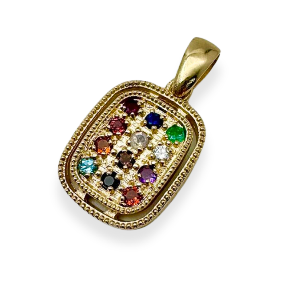 Hoshen Pendant Rectangle in 14K Gold with Gemstones