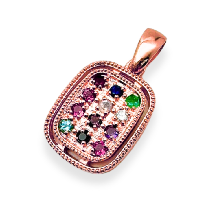 Hoshen Pendant Rectangle in 14K Gold with Gemstones