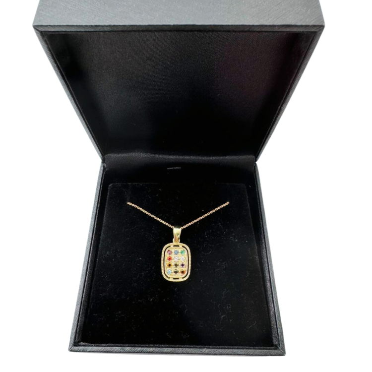 Hoshen Pendant Rectangle in 14K Gold with Gemstones