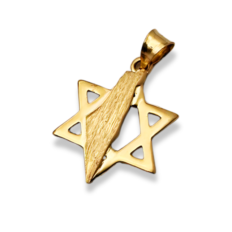 Star of David with Israel Map in 14K Gold Pendant