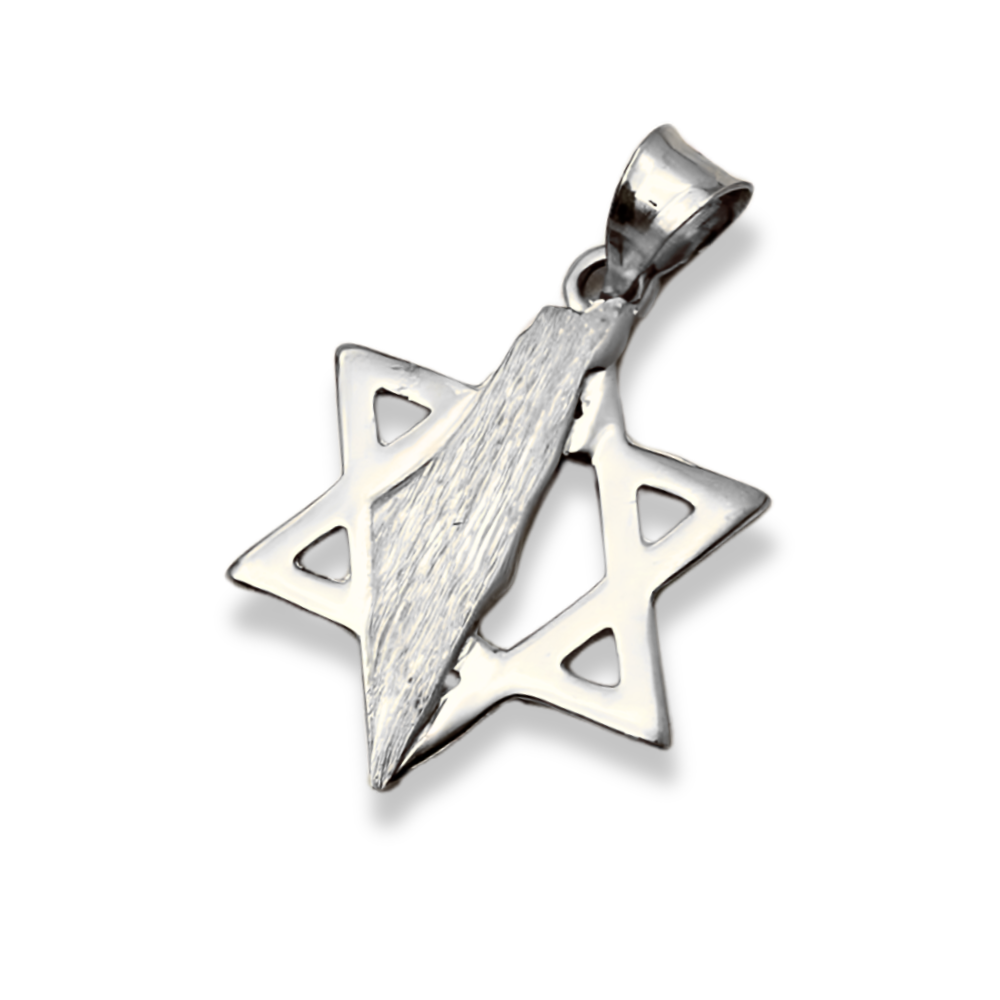 Star of David with Israel Map in 14K Gold Pendant