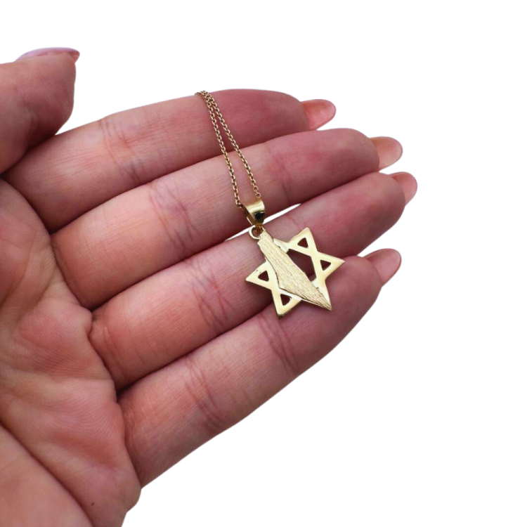 Star of David with Israel Map in 14K Gold Pendant