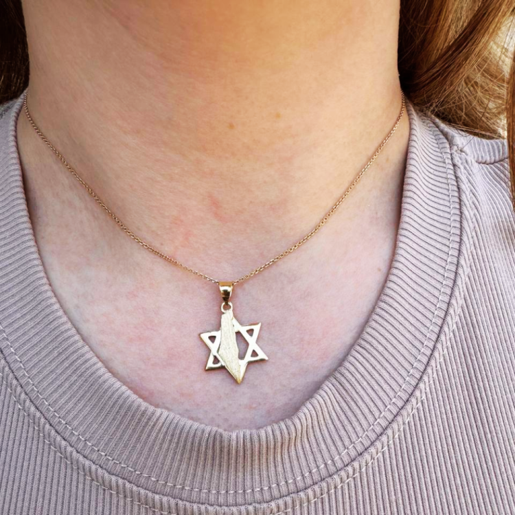 Star of David with Israel Map in 14K Gold Pendant