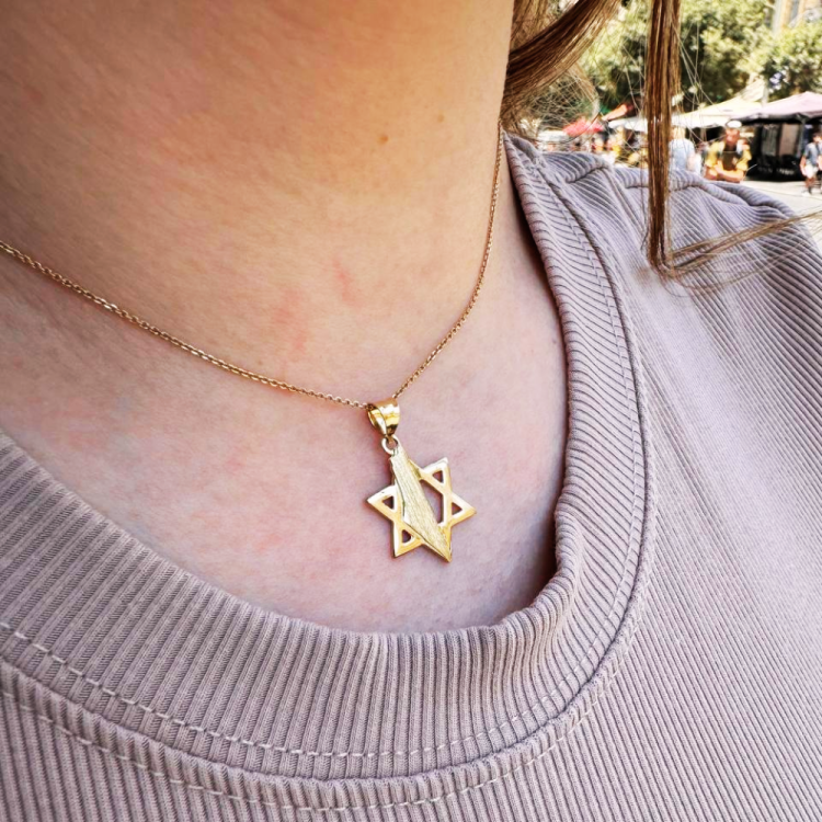 Star of David with Israel Map in 14K Gold Pendant