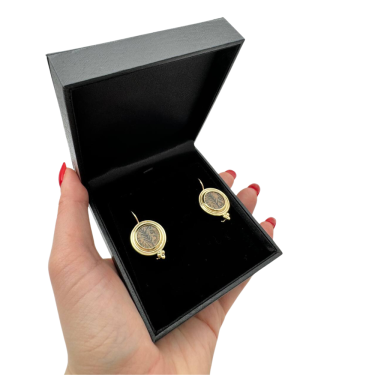 Ancient Pruta Coin (Roman Procurators Coin) Coin Earrings in 14k Gold