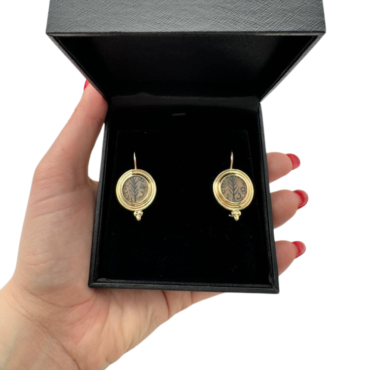 Ancient Pruta Coin (Roman Procurators Coin) Coin Earrings in 14k Gold