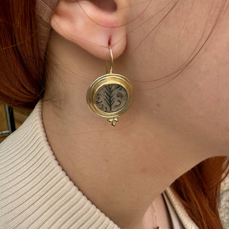 Ancient Pruta Coin (Roman Procurators Coin) Coin Earrings in 14k Gold