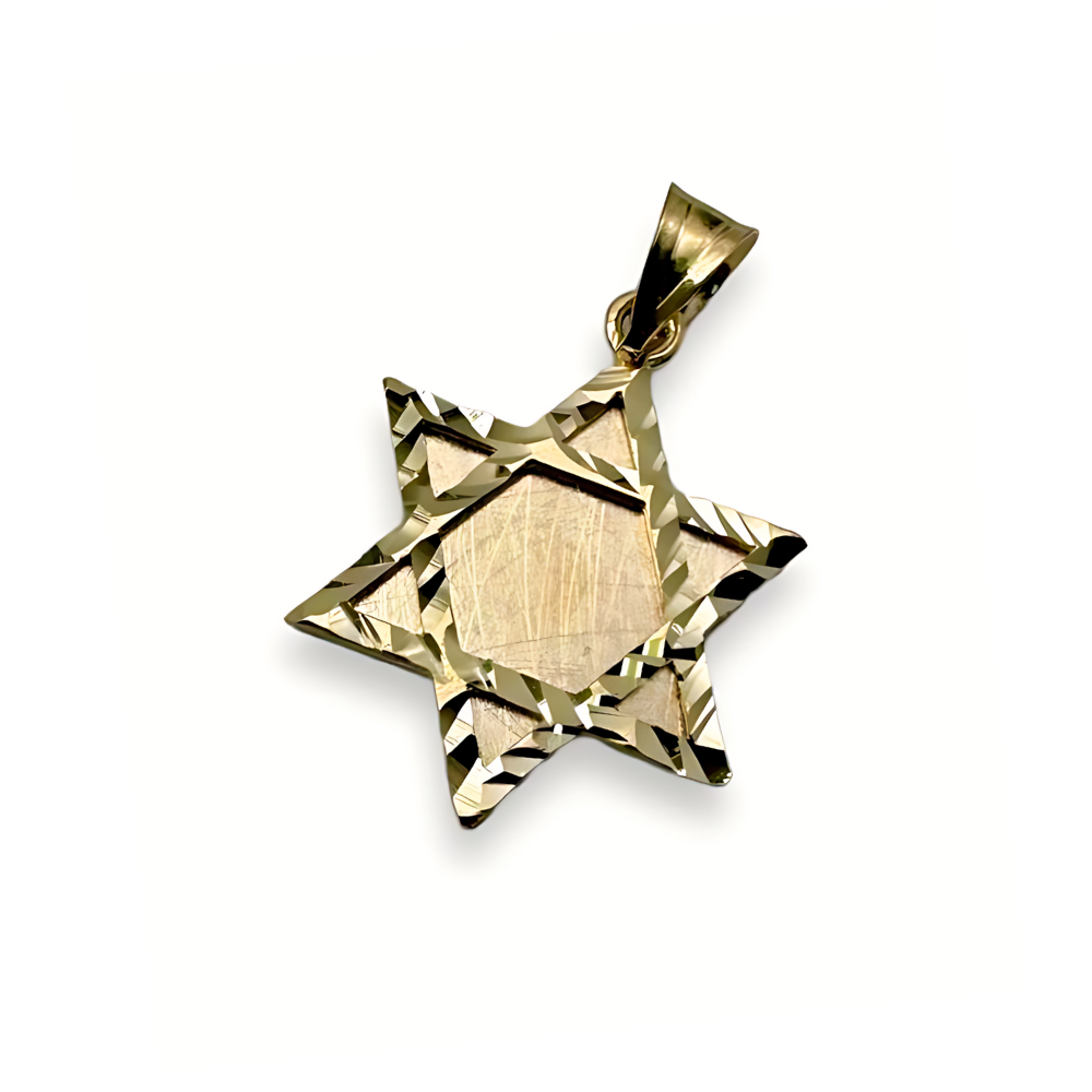 Star of David Pendant in 14K Brushed Gold with Diamond-Cut Borders