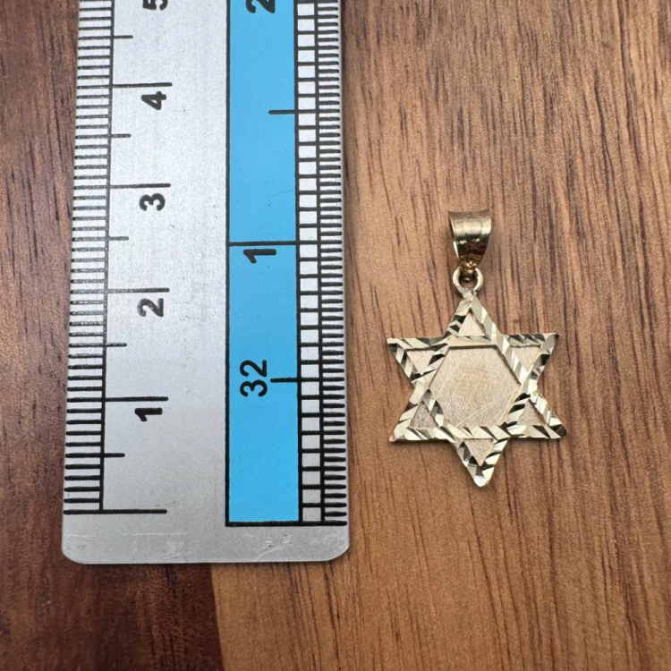 Star of David Pendant in 14K Brushed Gold with Diamond-Cut Borders