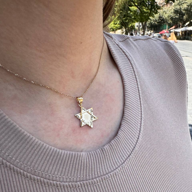 Star of David Pendant in 14K Brushed Gold with Diamond-Cut Borders