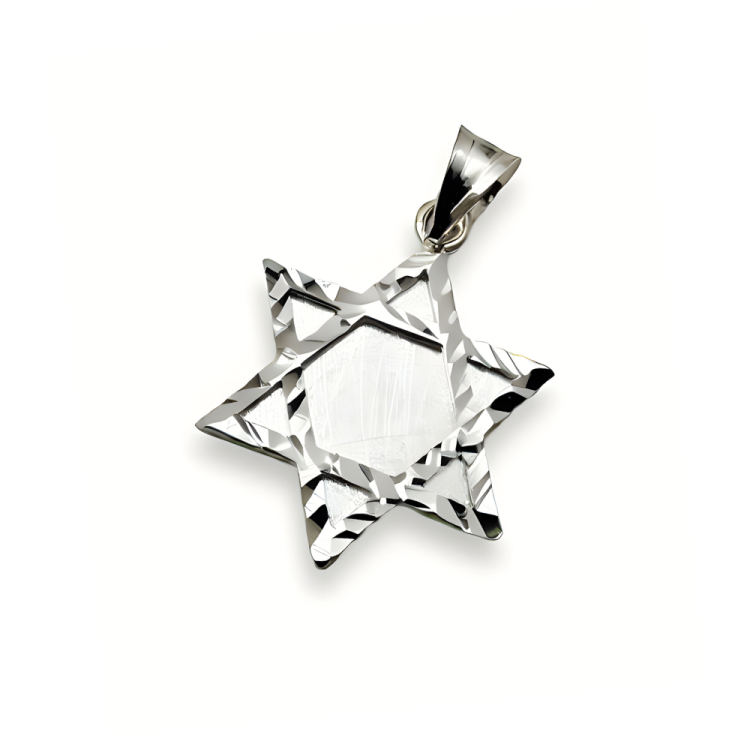 Star of David Pendant in 14K Brushed Gold with Diamond-Cut Borders