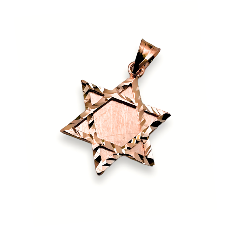 Star of David Pendant in 14K Brushed Gold with Diamond-Cut Borders