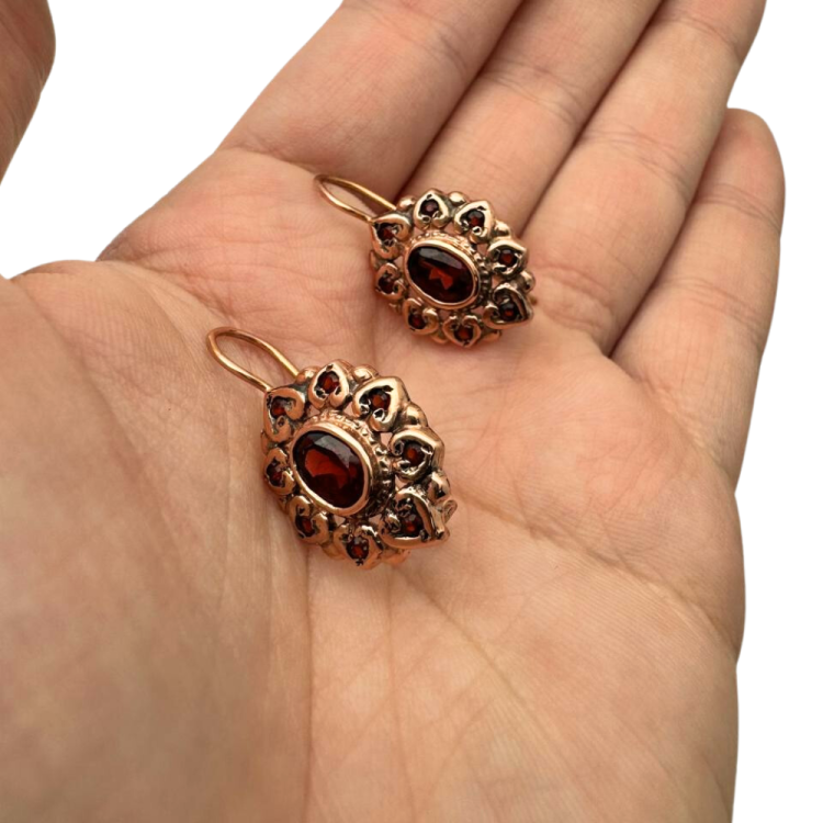 Garnet Romantic Earrings in 14K Rose Gold