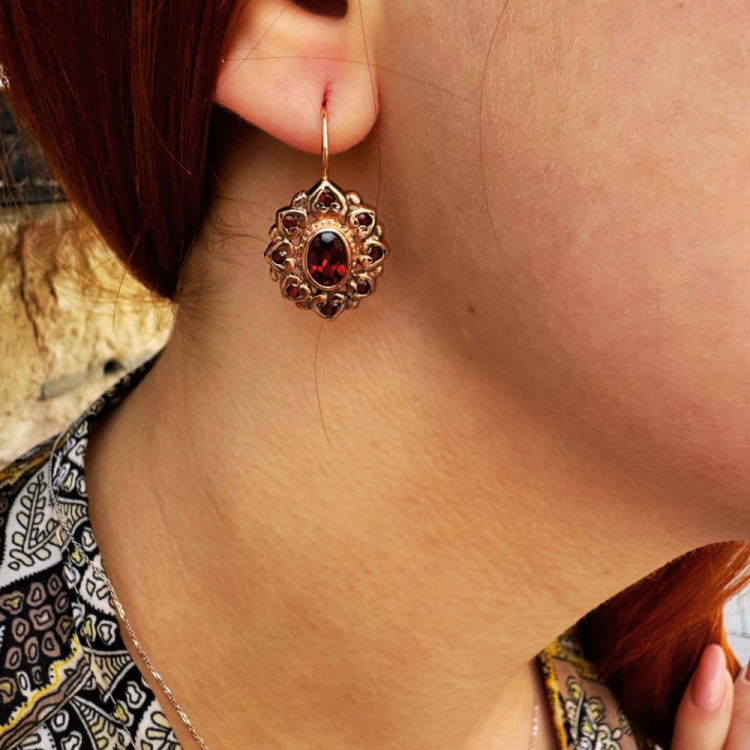 Garnet Romantic Earrings in 14K Rose Gold