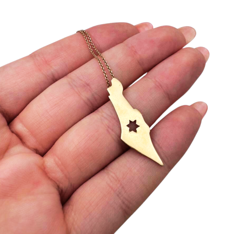 Map of Israel with Cutout Star of David 14K Gold Pendant