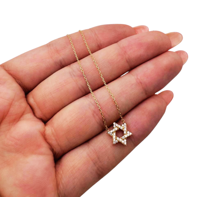 Diamond Star of David Necklace in 14K Gold - 10 mm