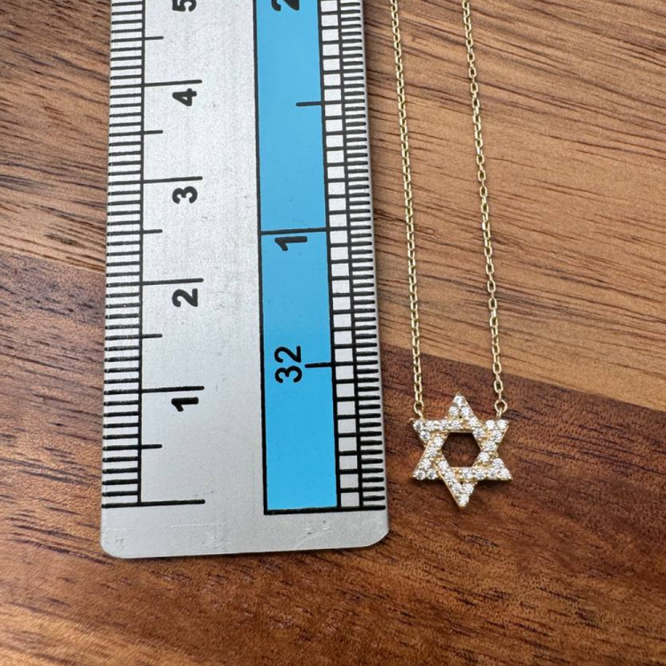 Diamond Star of David Necklace in 14K Gold - 10 mm