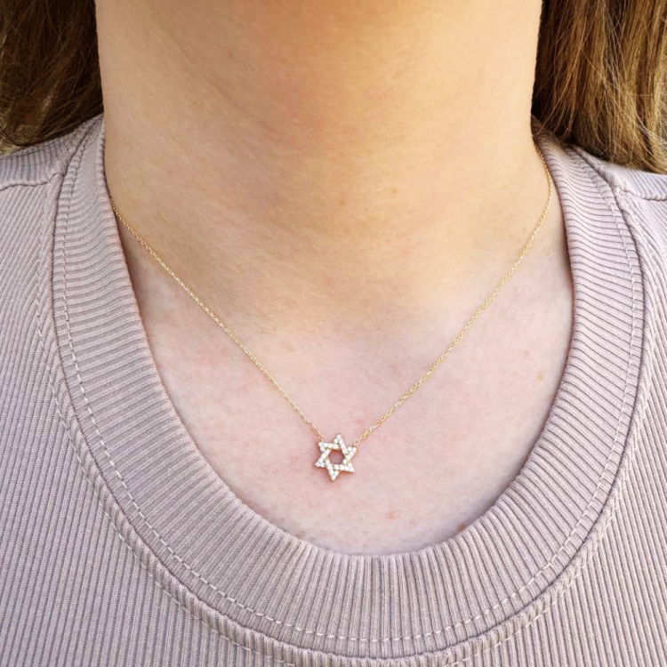 Diamond Star of David Necklace in 14K Gold - 10 mm