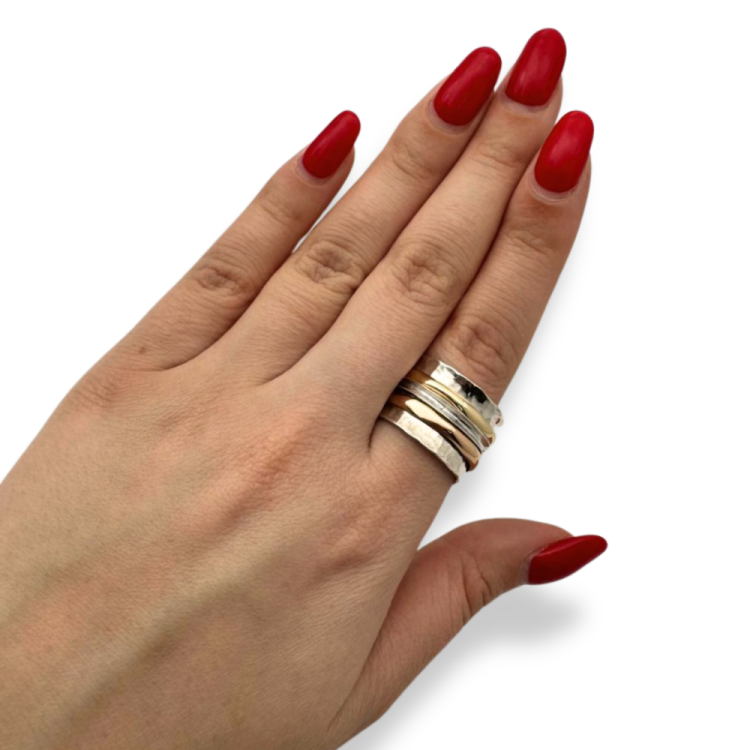 Spinning Ring in 925 Sterling Silver and 9K Gold - Boho Chic Ring