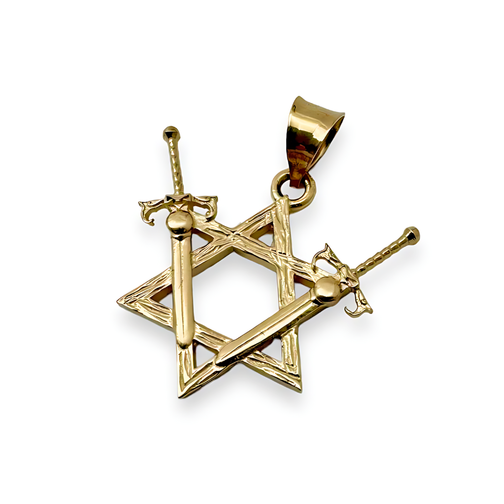 Victory Swords and Star of David Pendant in 14K Gold