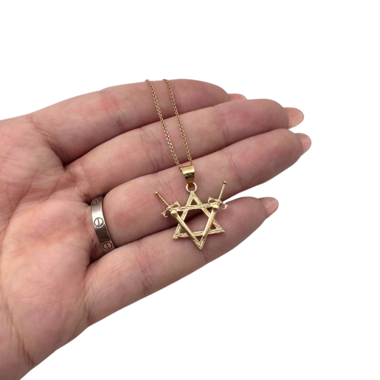 Victory Swords and Star of David Pendant in 14K Gold