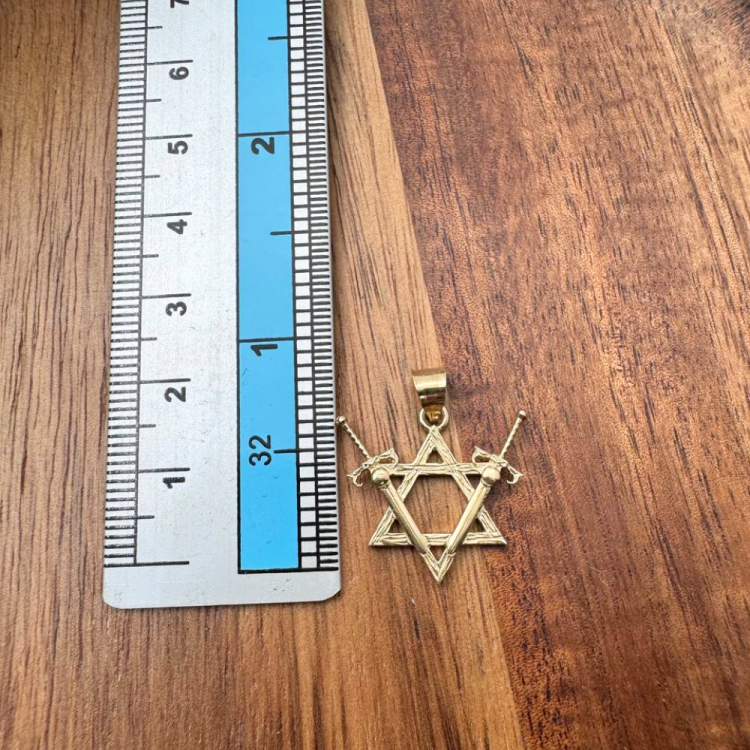 Victory Swords and Star of David Pendant in 14K Gold