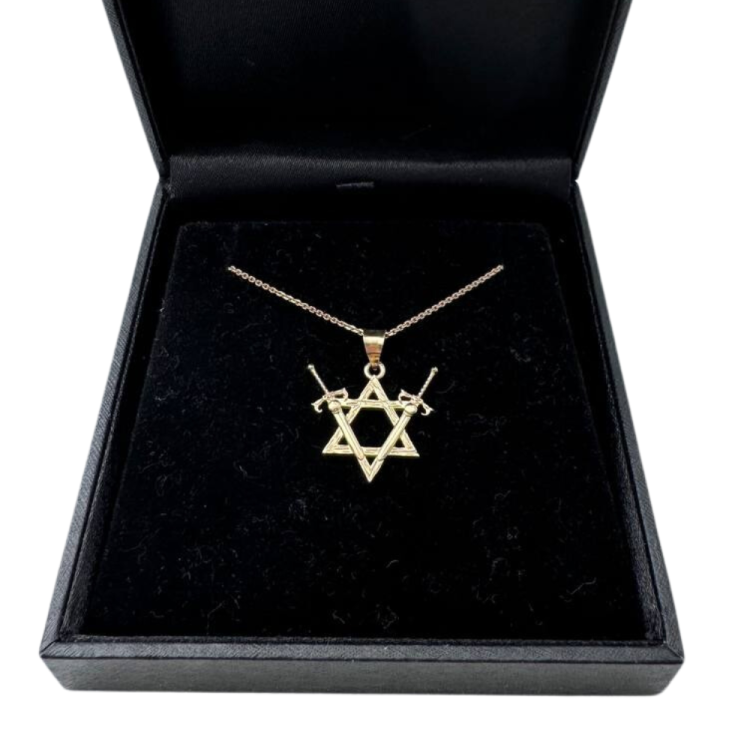 Victory Swords and Star of David Pendant in 14K Gold