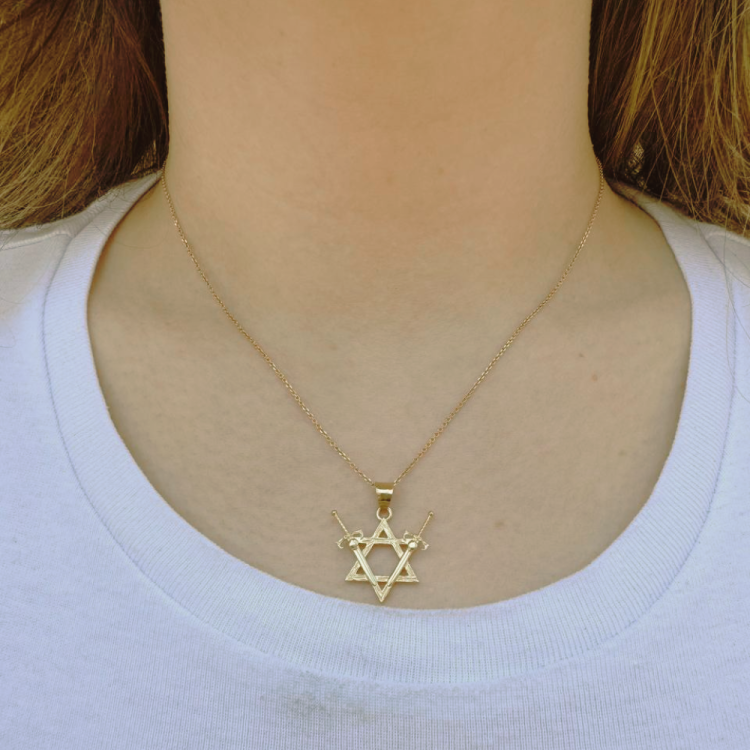 Victory Swords and Star of David Pendant in 14K Gold