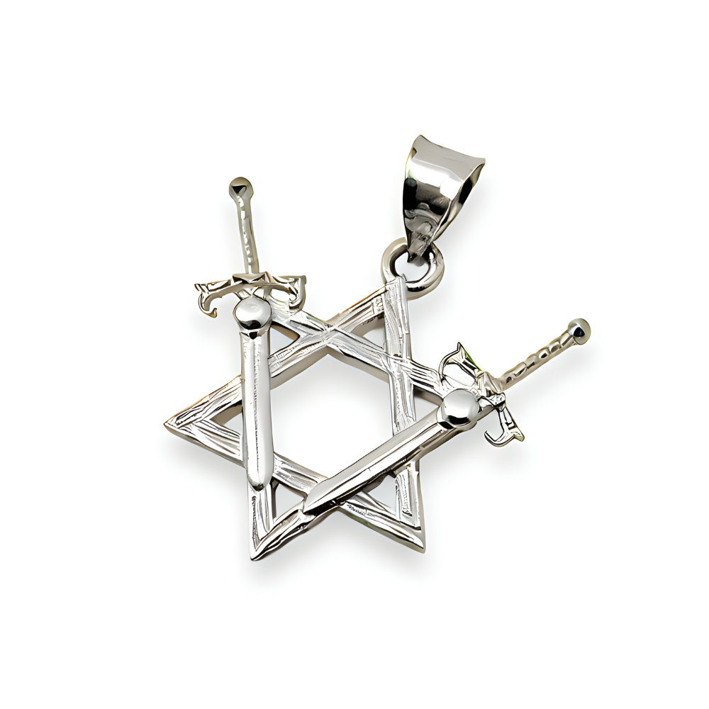 Victory Swords and Star of David Pendant in 14K Gold