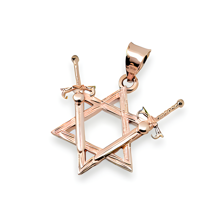 Victory Swords and Star of David Pendant in 14K Gold